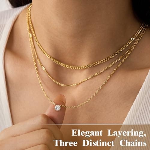 WomenGifts Layered Gold Necklaces for Women, 14K Gold Plated Dainty Cute Pendant Necklace Jewelry Set, Chunky Stackable Cuban Chain Choker Collar, Trendy Waterproof Non Tarnish Jewelry Gift for Mom — view 2