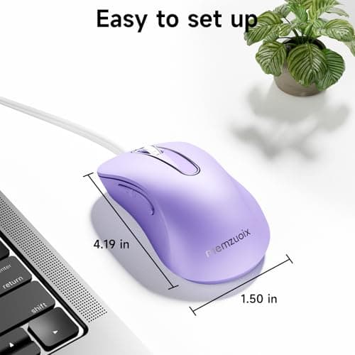 memzuoix Wired Mouse, USB Computer Mouse 1400 DPI Mobile Optical Mouse Ergonomic Design Computer Mice with 5FT Cord for Laptop, PC, Desktop, MacBook, 5 Buttons (Lilac) — view 5