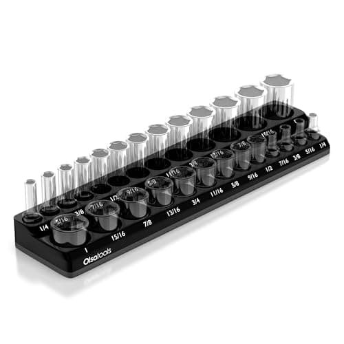 Olsa Tools Magnetic Socket Organizer - 3/8-Inch Drive - SAE - Black - Holds 26 Sockets - Professional-Grade Tool Organizer - Mechanics Workshop - Part: 1543