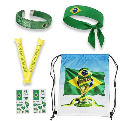 KINFAVOU 2026 World Cup Brazil Soccer Fan Gear Set, 7-Piece Drawstring Backpack Decoration & Storage Set for World Cup & Patriotic Holidays