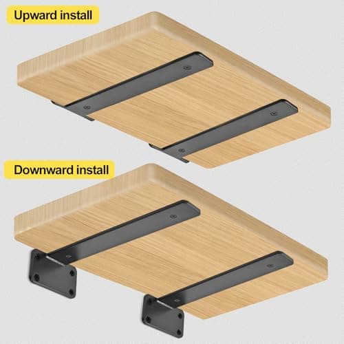 12 Pack - 10 inch Black Hidden L Shelf Bracket (1/5 Inch Thicked) Iron Floating Shelf Brackets Rustic Industrial Metal Brackets for Shelf Support — view 3