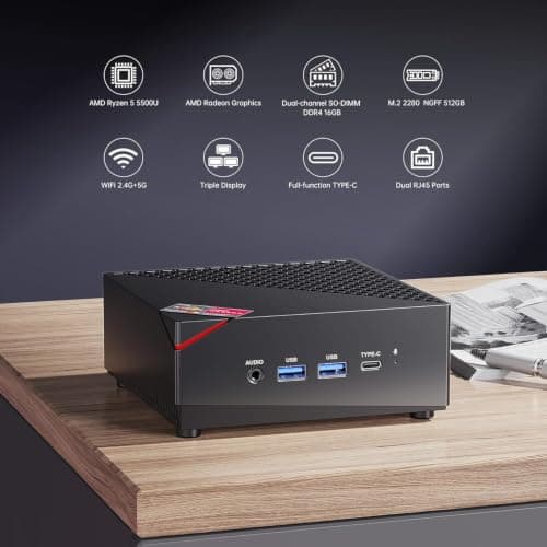 KAMRUI Mini PC, AM06PRO Win-11Pro AMD Ryzen 5 5500U(6C/12T, up to 4.0 GHz), Mini Computer 16GB DDR4 512GB M.2 2280 SSD, Small Pc Support 2.5 Inch HDD Dual Ethernet HDMI/Type-C/Wifi5/BT4.2 — view 2