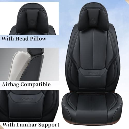 Coverado Car Seat Covers 5 Pieces, Full Set Universal Seat Covers for Cars, Waterproof Nappa Leather Auto Seat Protectors with Head Pillow, Car Interiors Fit for Most Sedans SUV Pick-up Truck, Black — view 3
