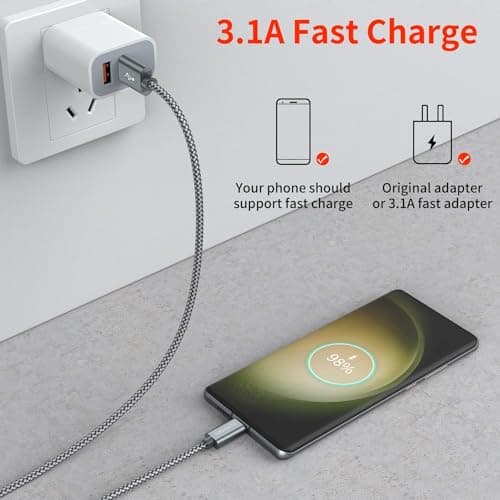 USB Type C Cable, (2-Pack 6.6FT) USB C Charger Cable Nylon Braided Fast Charging Sync Cord Compatible with iPhone 16/15 Pro Max Samsung Galaxy S10 S9 S8 Plus,Note 9 8, LG G7,Google Pixel 2 XL
