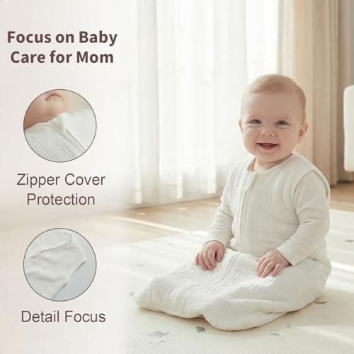 BSTOPPT 2 Pack Baby Sleep Sack 18-24 Months 100% Organic Cotton Muslin Baby Sleeping Bag 2-Way Zipper Wearable Blankets TOG 0.3 (White & Light Gray, X-Large)