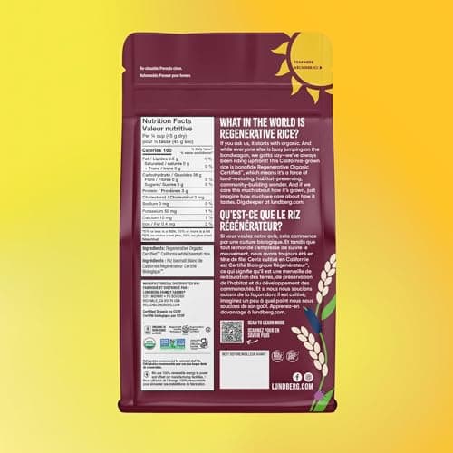 Lundberg Organic Basmati Rice - Regenerative Organic Certified Long Grain White Rice, Fluffy & Aromatic, Gluten Free, Resealable 907g Bag — view 2