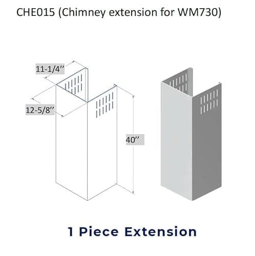 Hauslane 12-5/8" x 11-1/4" x 40" (WxDxL) Chimney Extension (Model CHE015) for Range Hood Model WM-730SS-30, Only Compatible with Hauslane Range Hoods