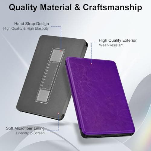 XunyLyee Case for 6 Inch Ebook Reader 2024/2022 e-Reader Cover 6", Lightweight Premium PU Leather Case Cover with Hand Strap, Auto Wake/Sleep for 6 inch Ebook Reader Case, Purple — view 4