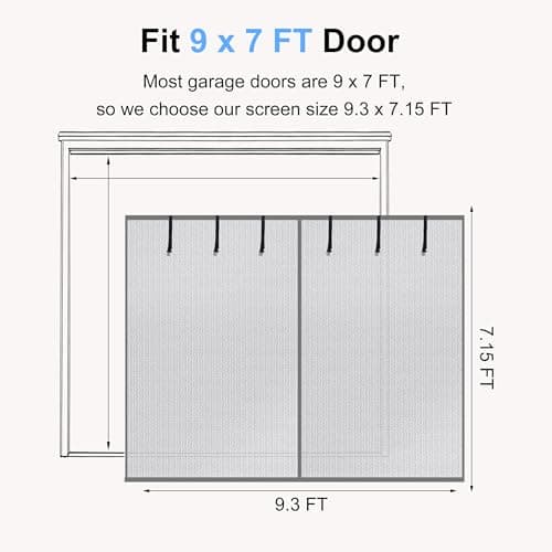 HBlife Privacy Garage Door Screen for 1 Car Garage, 9x7FT Heavy Duty Magnetic Garage Screen Door Mesh, Hands Free Retractable Garage Net Screen with 6 Roll Up Starps and 26 Magnets, Silver Grey