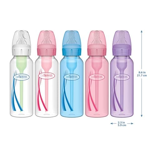 Dr. Brown's Natural Flow Anti-Colic Options+ Narrow Baby Bottle, 8 oz/250 mL, with Level 1 Slow Flow Nipples, 0m+, 4 Pack — view 13