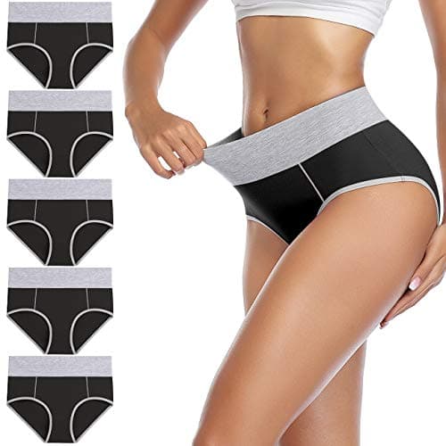 wirarpa Women's Cotton Underwear High Waist Briefs Ladies Soft Comfortable Panties 5 Pack Black X-Small