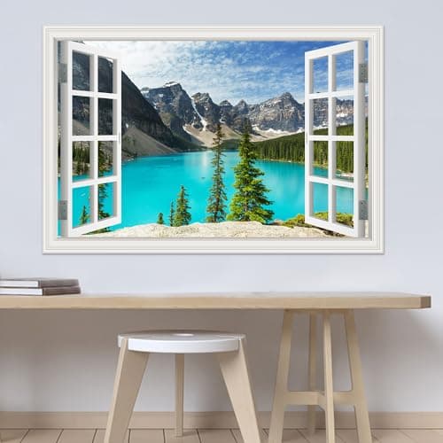 Peel and Stick 3D Wall Decal Sticker Nature Lake and Mountain Scenery Window View Home Décor Art Decor Removable Wall Murals for Living Room Bedroom Apartment Dorm Office - Christmas Gifts - 24"x36" — view 3