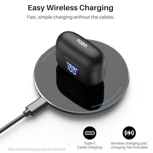 TOZO T20 Wireless Earbuds, Bluetooth 5.3 Headphones with 97H Playtime, IPX8 Waterproof, Dual Mic ENC Call Noise Cancelling, Deep Bass Sound, LED Display, Wireless Charging Case — view 4
