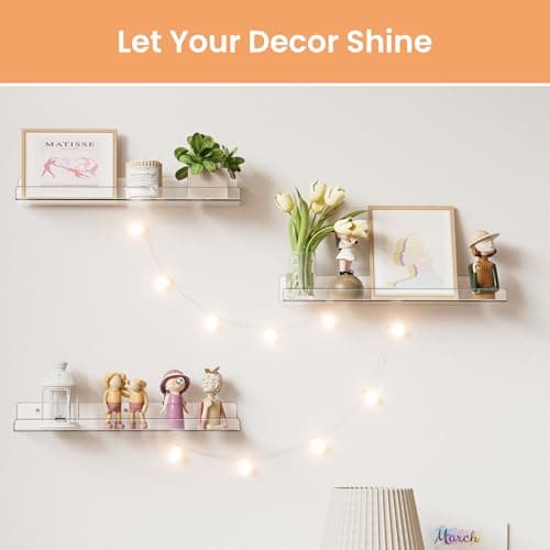 upsimples Clear Acrylic Shelves for Storage, 15" Floating Shelves Wall Mounted for Kids Bookshelf/Display Ledge for Bedroom, Living Room, Bathroom, Kitchen, Set of 4 — view 5