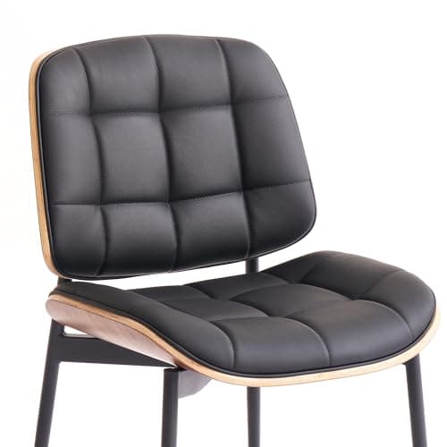 GrandNoor Mid Century Modern Dining Chairs with Walnut Grain Back,Black Faux Leather Dining Room Chairs Set of 4,Checkered Soft Cushion Kitchen Chairs with Adjustable Foot Pads — view 4