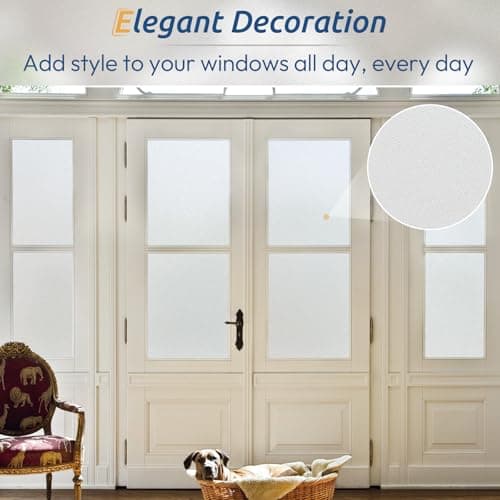 rabbitgoo Window Films for Privacy, Static Cling Frosted Glass Sticker, Non-Adhesive Privacy Film Sun Blocking Window Covering Frosting Vinyl Bathroom Sliding Glass Door, 44.5 x 200cm, Pure Frosted — view 6