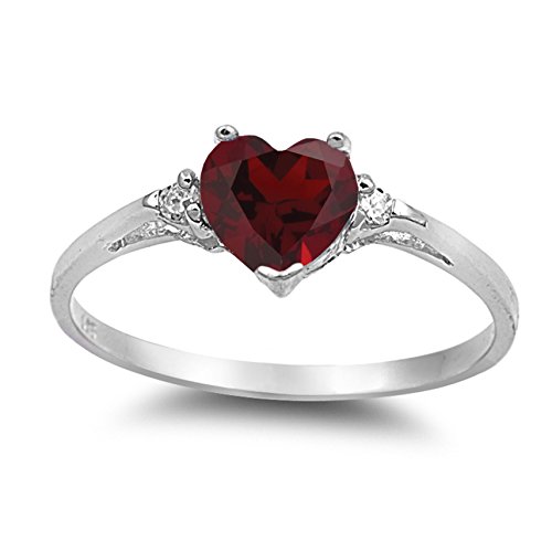 925 Sterling Silver Faceted Natural Genuine Red Ruby Heart Promise Ring Size 12