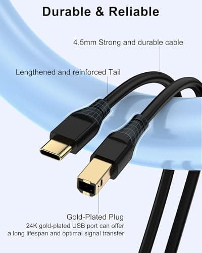 Printer Cable 20ft, Scanner USB C to USB B Cable for Epson, HP, Canon, Midi — view 2