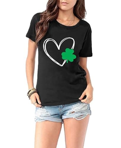 Cutesong Womens St Patricks Day Shirt Lucky Shamrock Paddy's Day T-Shirt Love Irish Clover Tee Tops — view 4