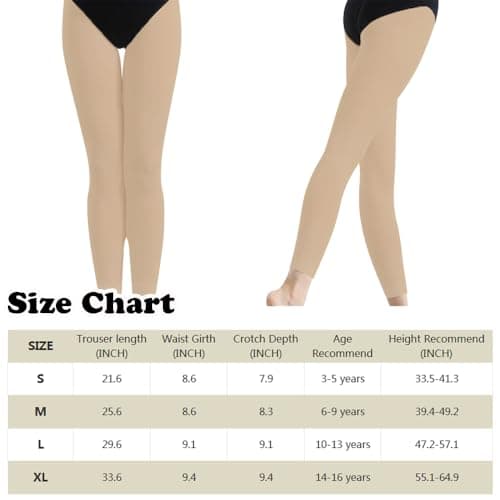 2 Pack Ballet Tights for Girls, Footless Dance Tights Leggings for Girls Toddler Little Big Girls for School and Daily (CA/US, Alpha, Small, Regular, Regular, Nude) — view 6