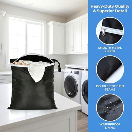UPEOXT 2 Pack Wet Dry Bag for Baby Cloth Diaper, Waterproof Swimming Bags, Large 46x58cm, Small 38x48cm, Black Travel Laundry Bag, Reusable Pool Clothes for Swimsuit, Durable Zippered Pouch for Kids — view 2