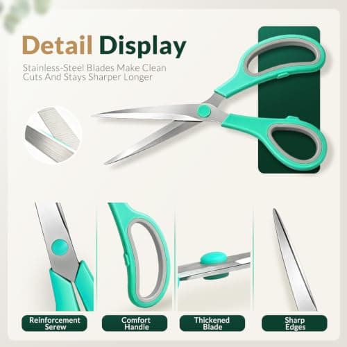 Scissors 8.5 Inch scissors all purpose for Office, Home, Sewing,and Crafts,Soft Comfort-Grip Right/Left Hand 3-Pack, Multicolor — view 2