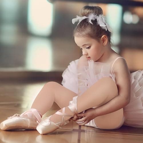 MANZI 3 Pairs Footed Girls Tights for Ballet Dance School Age 6-8 Natural Nude Large