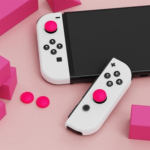 eXtremeRate PlayVital Switch Joystick Caps, Switch Lite Thumbstick Caps, Silicone Analog Cover for Joycon Thumb Grip Rocker Cover for Nintendo Switch Accessories & Switch Lite - Bright Pink — view 2