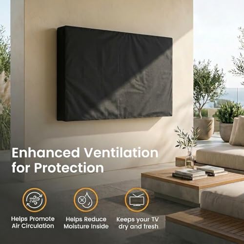 Outdoor TV Cover, Black Weatherproof Universal Protector for 30'' - 32'' LCD, LED, Plasma Television Sets - Compatible with Standard Mounts and Stands. Built in Remote Controller Storage Pocket — view 2