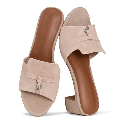 Project Cloud 100% Genuine Leather Sandals Women Footwear - Memory Foam Insole & Non-Slip Womens Dress Sandals - Lightweight Women's Sandals - Slides for Women 2026 (Monaco,LATTESUED,7M)