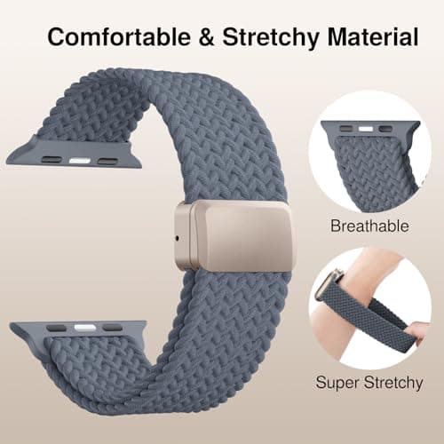 Braided Stretchy Band Compatible with Apple Watch Bands 38mm 40mm 41mm 42mm 44mm 45mm 46mm 49mm Women Men, Soft Nylon Solo Loop Magnetic Sport Strap for iWatch Series 11 10 9 8 7 6 5 4 3 2 1 SE Ultra — view 2