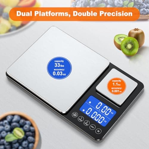 KUAIVO 0.001oz/33lbs Dual Platform Food Kitchen Scales Digital Weight Grams and Ounces, Two Precisions Kitchen Scale for Sourdough Bread, Baking and Cooking with 7 Units Tare, Accumulation Functions — view 8