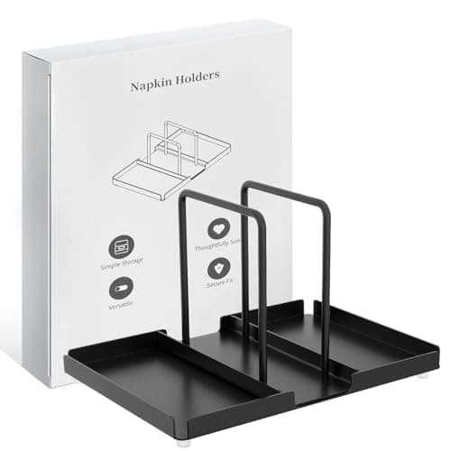 Napkin Holder for Table, Metal Napkin Holder with Salt and Pepper Shakers Caddy, Standing Paper Napkin Storage for Kitchen Dining Table Decor, Black — view 3