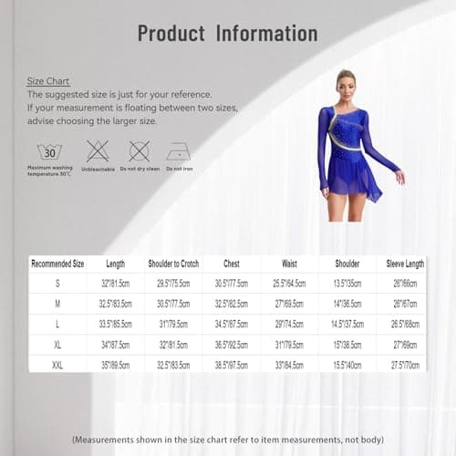 TSSOE Women Figure Skating Dress Long Sleeve Shiny Rhinestone Ice Skating Dress Ballet Dancewear Green Small — view 6