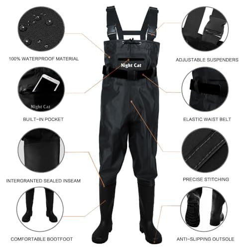 Night Cat Fishing Waders for Men Women Waterproof Hunting Chest Wader with Bootfoot Belt Breathable Lightweight Black Size Men 10 — view 3
