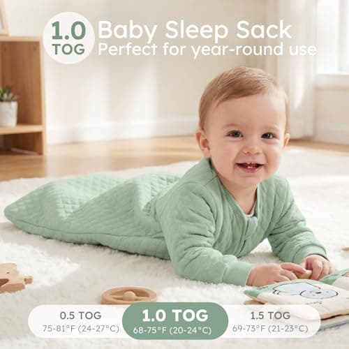 Yoofoss Baby Sleep Sack 0-6 Months 1.0 Tog Long Sleeve Sleep Sack Organic Cotton Wearable Blanket for Newborns 2-Way Zipper Quilted Sleeping Sacks(Small) — view 4
