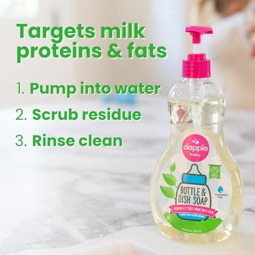 Dapple Baby Fragrance Free Bottle & Dish Soap - (3 Pack) 16.9 fl oz - Cleans Baby Bottles, Sippy Cups, Pacifiers, Breast Pumps, & More - Gently Removes Milk Film & Odors - Includes 1 Pump — view 5