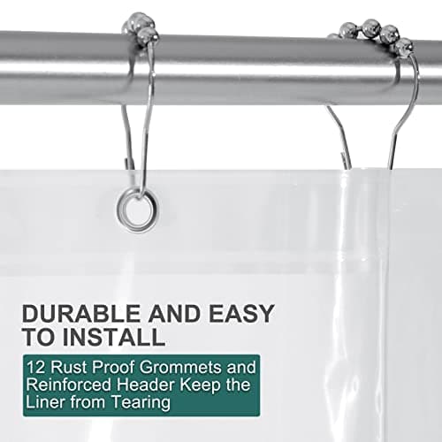 AmazerBath Plastic Shower Curtain Clear Premium PEVA, Clear Shower Curtain Heavy Duty 8G, Weighted Shower Curtains for Bathroom Accessories with 3 Big Stones and 12 Rustproof Grommets, 72x72 Inches — view 4