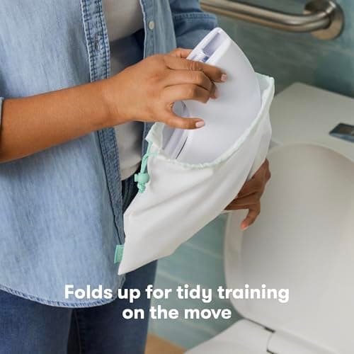 Frida Baby Fold-and-Go Portable Potty Seat for Toilet, Foldable Travel Potty Seat for Toddler, Fits Round & Oval Toilets, Non-Slip Base, Handles, Includes Free Travel Bag