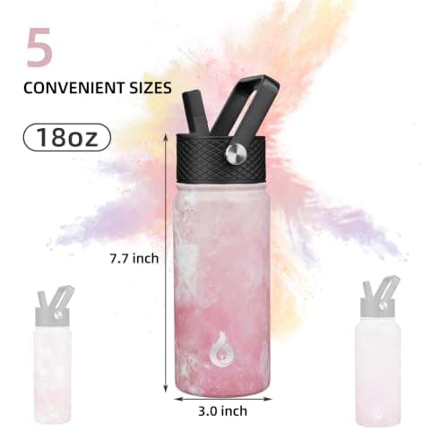 BJPKPK Insulated Water Bottles with Straw Lid, 18oz Stainless Steel Metal Water Bottle, Cold Hot Thermo with 3 Lids, Leak Proof BPA Free Travel Cup, Wide Mouth Flasks - Blossom — view 3