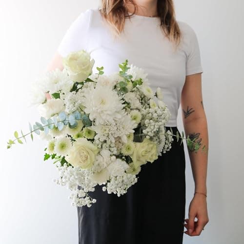 Callia Flowers - White & Green Fresh Flower Bouquet - (Grand) Hand-Tied Fresh Cut with Vase, Fresh Flowers Delivery for Birthday, Sympathy, Get Well, Floral Arrangements with Local Delivery — view 5
