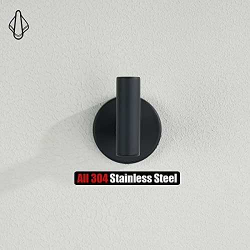 JQK Black Bathroom Towel Hook, Coat Robe Clothes Hook for Bathroom Kitchen Garage Wall Mounted (2 Pack), 304 Stainless Steel Matte Black, TH100-PB-P2 — view 4