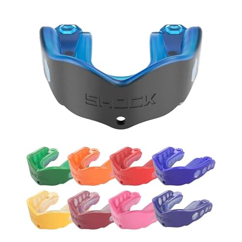 Shock Doctor Gel Max Mouth Guard, Sports Mouthguard for Football, Lacrosse, Hockey, Basketball, Flavored Mouth Guard, Youth & AdultBLUE/Black, Adult, Non-Flavored