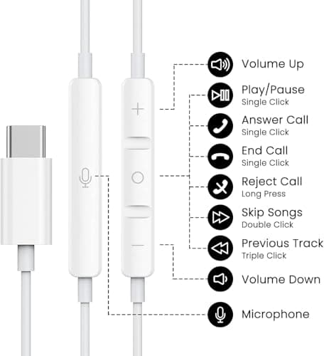 USB C Headphones for iPhone 17/16/15 Pro Max Plus Type C Earphones with Microphone & Remote Noise Cancelling Earbuds for iPhone 17/16/15 Pro, iPad, Galaxy S23/S22/S21/S20/Ultra Note 10/20