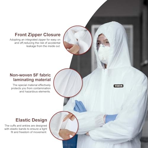 Hazmat Suit Disposable coveralls | Full Body Protective Suits in 7 Sizes with Multiple Specifications With Hood, X-Large, White, 1
