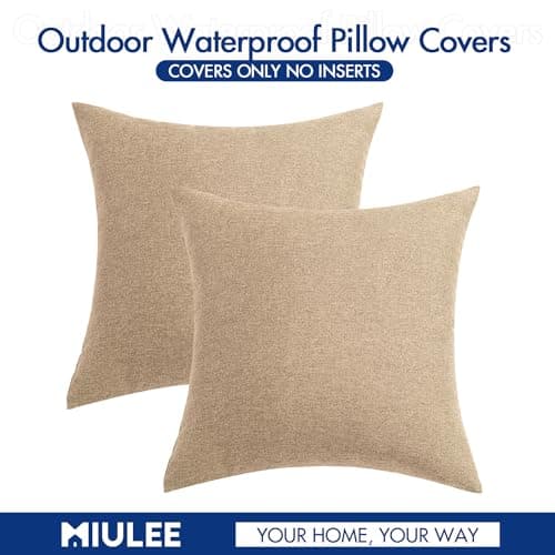 MIULEE Pack of 2 Decorative Outdoor Solid Waterproof Throw Pillow Covers Polyester Linen Garden Farmhouse Cushion Cases for Patio Tent Balcony Couch Sofa 18x18 inch Light Tan — view 5