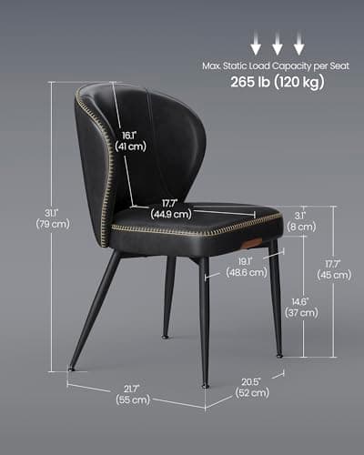 VASAGLE EKHO Collection - Dining Chairs Set of 2, Upholstered Kitchen Chairs, Comfortable Seat, Synthetic Leather with Stitching, Mid-Century Modern, Easy Assembly, Living Room Lounge, Ink Black