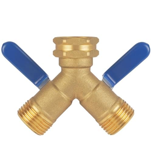 Hose Splitter 2 Way Heavy Duty, Full Flow Garden Hose Splitter with Large Easy-Turn Handle, 3/4 Inch GHT Brass Water Hose Splitter for Outdoor Faucet, Y Valve Hose Bib Splitter — view 5