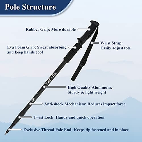 TheFitLife Nordic Walking Trekking Poles - 2 Packs with Antishock and Quick Lock System, Telescopic, Collapsible, Ultralight for Hiking, Camping, Mountaining, Backpacking, Walking, Trekking (Black)