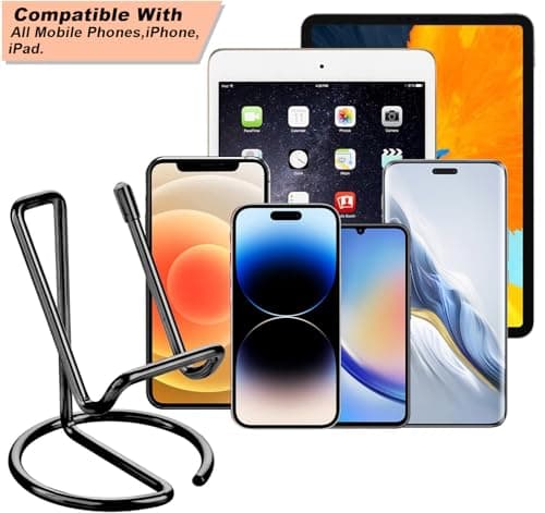 ROPOSY Cell Phone Stand for Desk, Cute Metal Black Cell Phone Stand Holder Desk Accessories, Compatible with All Mobile Phones, iPhone, iPad — view 2